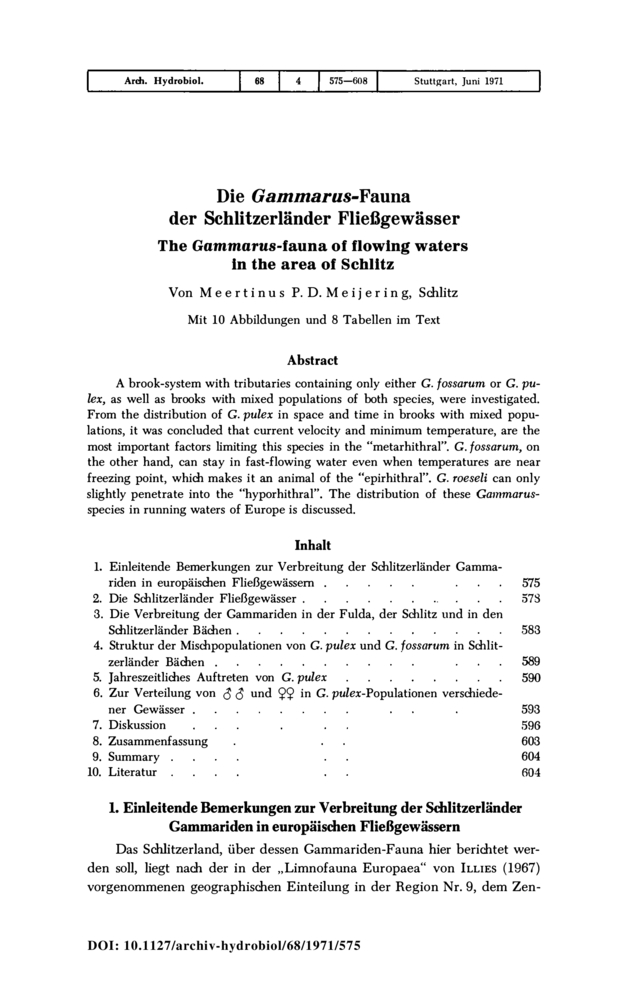 Image of first page of: The Gammarus-fauna of flowing waters in the area of Schlitz
