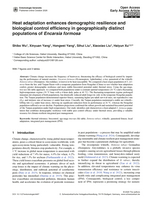 Image of first page of: Heat adaptation enhances demographic resilience and biological control efficiency in geographically distinct populations of Encarsia formosa
				