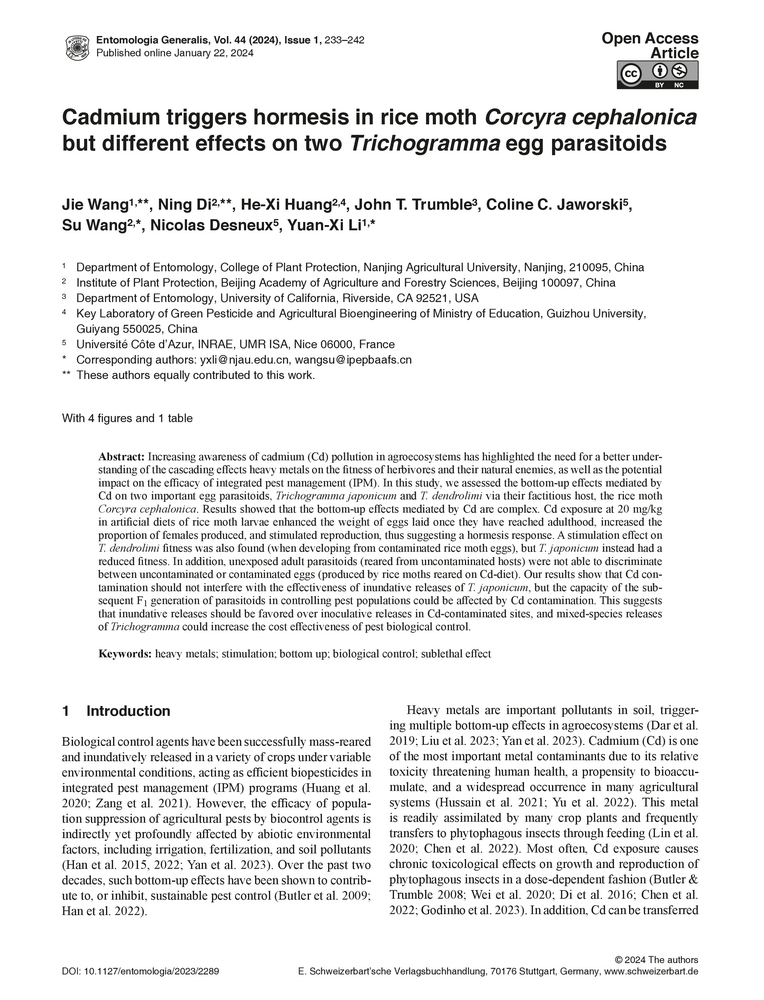 Cadmium triggers hormesis in rice moth Corcyra cephalonica but ...