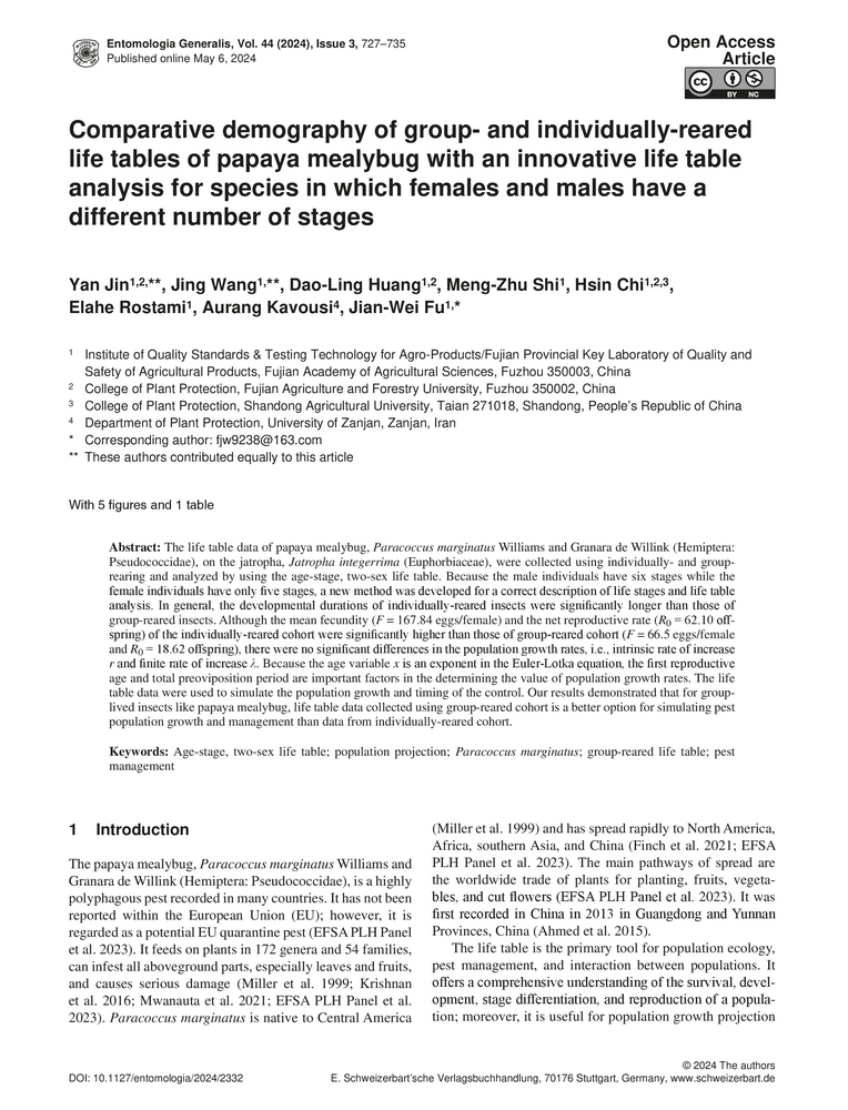 Comparative demography of group- and individually-reared life tables of ...