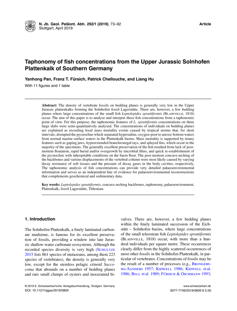 Taphonomy of fish concentrations from the Upper Jurassic Solnhofen ...